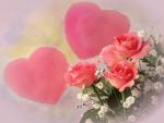 Photo Bouquet of roses and two hearts