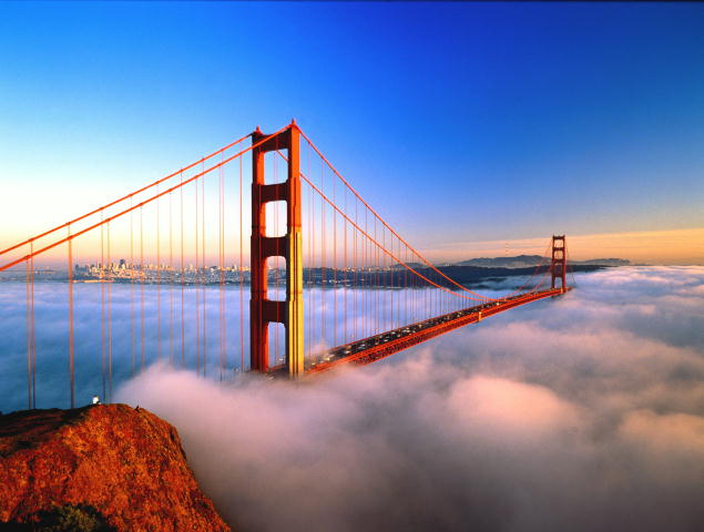 Photo of the bridge Golden gates in the fog