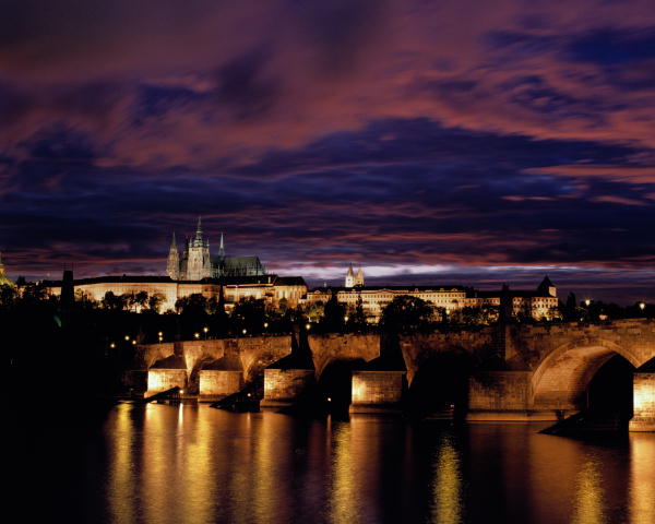 Photography of Vatslov bridge in Prague and the views of the night Vyshgorod