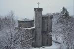 Landscape with snow-covered medieval castle