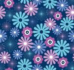 Texture with pink and blue daisies on a blue background