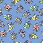 Funny robots on a blue background