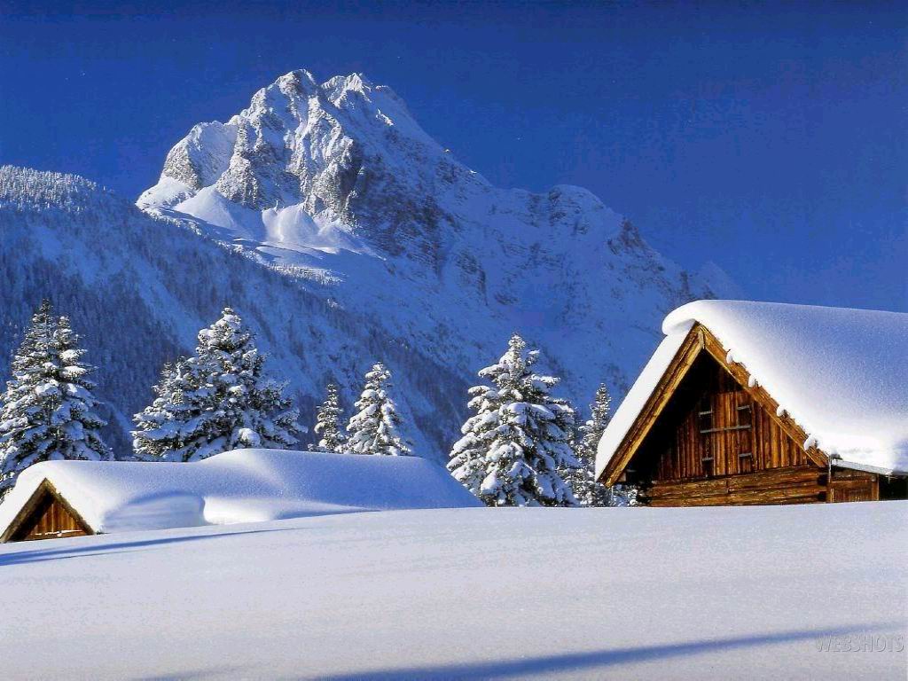 壁纸与雪的房屋和山
