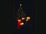 Desktop theme with burning candles at a New Year tree