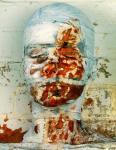 Female face with painted wound and bandage
