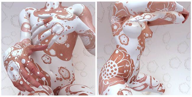 Image of white flowers in body art style