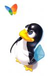 The picture with the penguin Tux and a butterfly