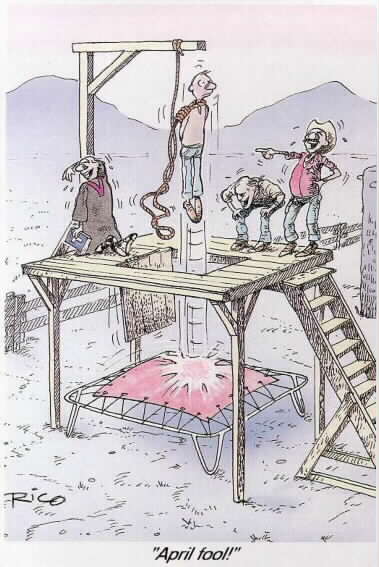 caricature of the gallows on a trampoline