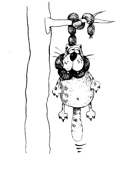 cartoon cat hanged himself on sausages