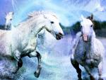 galloping horse with a white haze